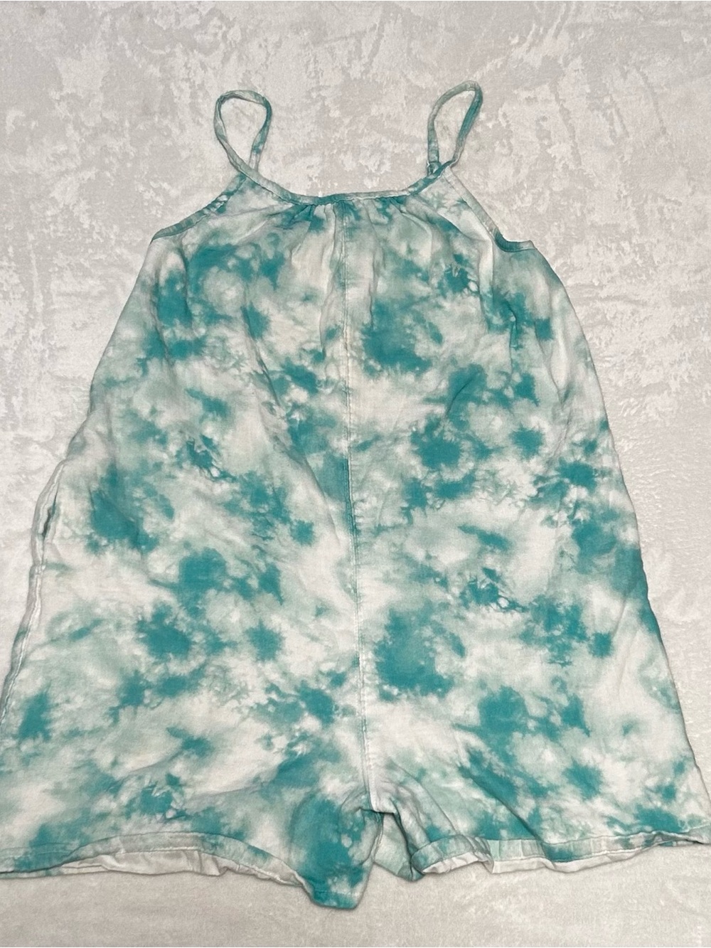 Cat & Jack Teal and White Tie-Dye Romper with Spaghetti Straps